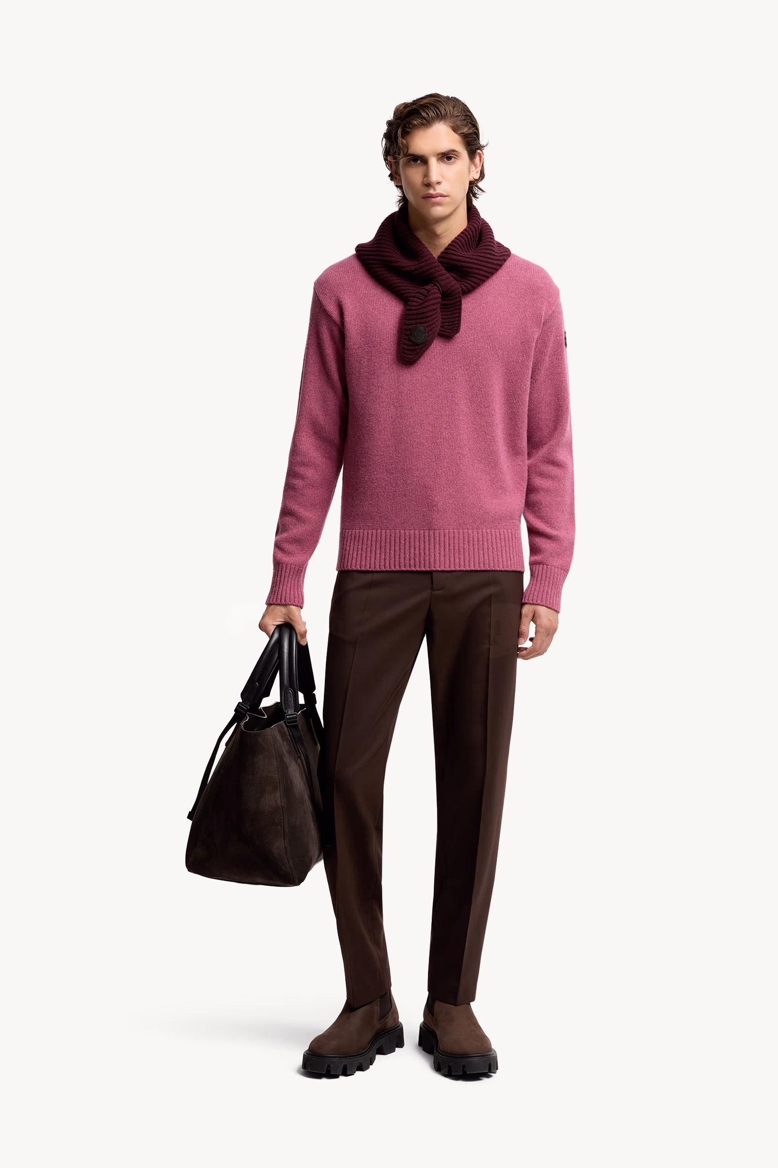 Monogram Wool & Cashmere Sweater Men Pink Moncler 0